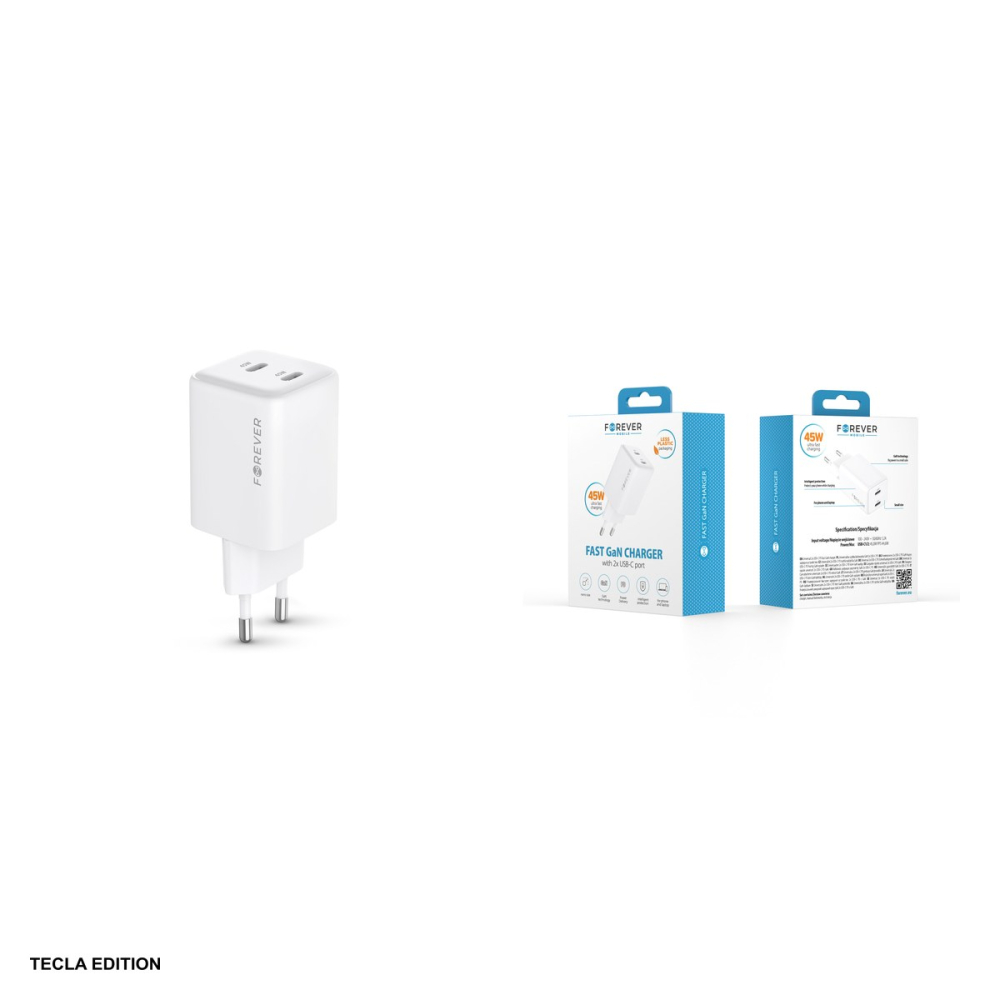 Incarcator priza Forever TC-08-45CC, 45W, 2 x USB-C, Power Delivery, GaN, Alb [4]