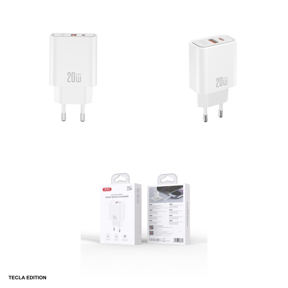 Incarcator priza XO CE40, 20W, 1 x USB-A, 1 x USB-C, Power Delivery, Quick Charge, Alb [4]