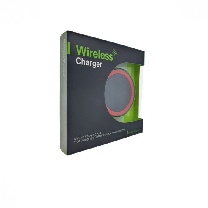 Incarcator Qi Wireless, 70x10mm, 5V 1 A, negru cu rosu [5]