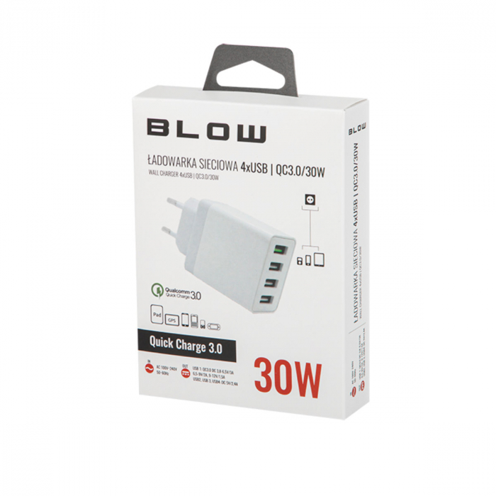Incarcator rapid de perete QC 3.0, 30W, 5.4A, 4xUSB, Blow 11760, 100-240V, alb [5]