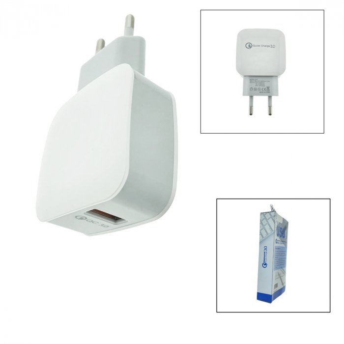 Incarcator rapid de retea, cu un port USB, QC 3.0, 3.4A, alb [5]
