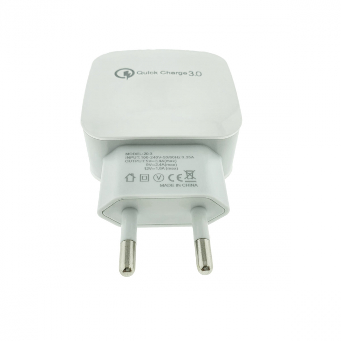 Incarcator rapid de retea, cu un port USB, QC 3.0, 3.4A, alb [4]