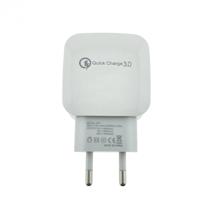 Incarcator rapid de retea, cu un port USB, QC 3.0, 3.4A, alb [3]