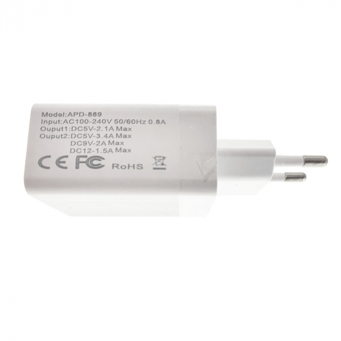 Incarcator rapid de retea QC 3.0, PD port USB tip C DC 5V - 3.4A si port USB DC 5V - 2.1A, alb [2]