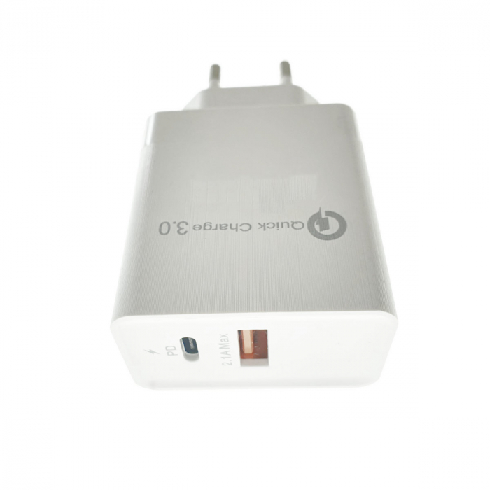 Incarcator rapid de retea QC 3.0, PD port USB tip C DC 5V - 3.4A si port USB DC 5V - 2.1A, alb [3]