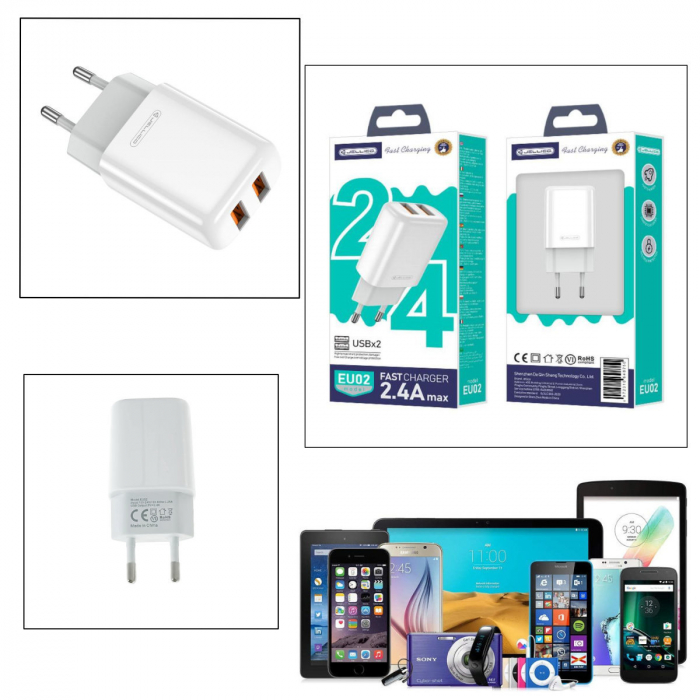 Incarcator retea, 2 x USB, Fast Charge, 5V, 2.4A, Jellico EU02 64875, 100-240V, alb [6]