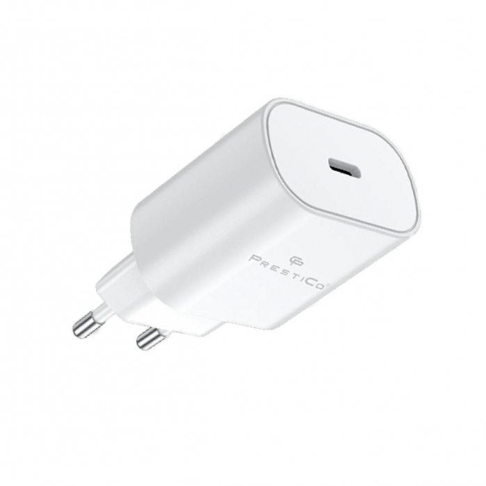 Incarcator retea cu port USB-C, 25W, QC, PD, PrestiCo F25, priza retea EU, Alb [2]