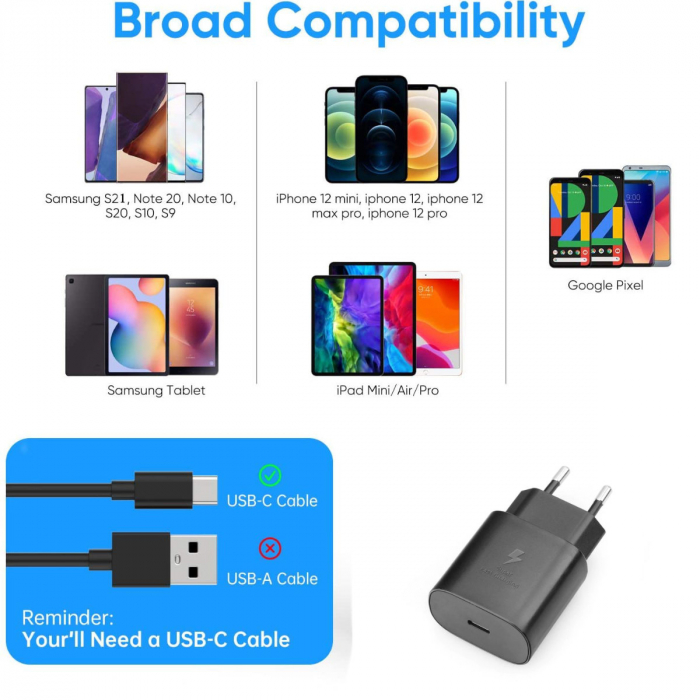 Incarcator retea cu port USB tip C, pentru Samsung, EP-TA800EBE, Super Fast Charging, 5V 3A, maxim 25W, negru [4]