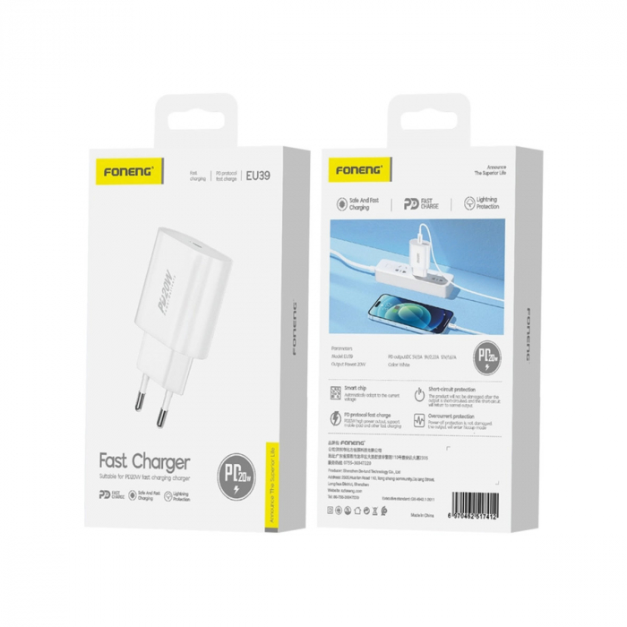 Incarcator retea, PD 20W, port USB-C, Foneng EU39, 5V/3A, alb [5]