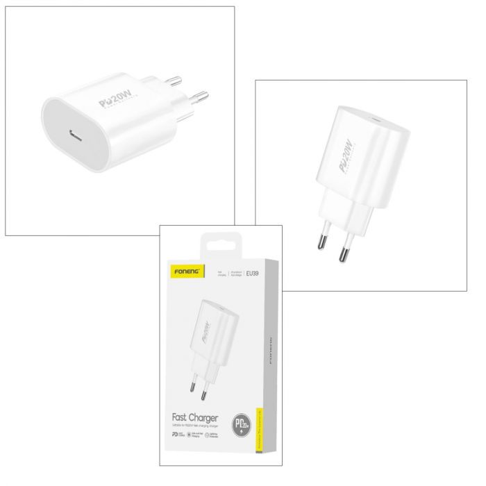 Incarcator retea, PD 20W, port USB-C, Foneng EU39, 5V/3A, alb [3]