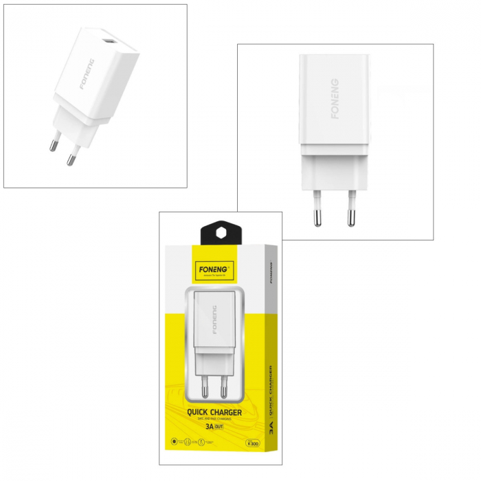 Incarcator retea, un port USB, 5V/3A QC 3.0, Foneng K300, alb [3]