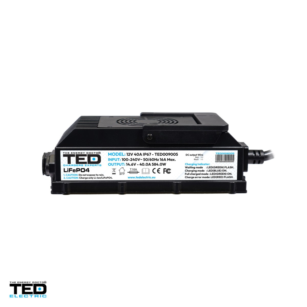 Incarcator smart Fast TED Electric TED009005 pentru baterii LiFePO4 12 V, tensiune de incarcare 14,6 V, 40 A, 584 W, incarcare in 3 etape, 295 x 122 x 84,6 mm [4]