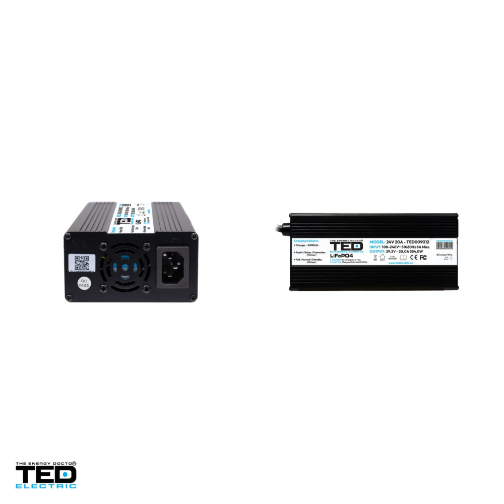 Incarcator smart TED Electric TED009012 pentru baterii LiFePO4 24 V, tensiune de incarcare 29,2 V, 20 A, 584 W, incarcare in 3 etape, 215 x 100 x 54 mm [4]