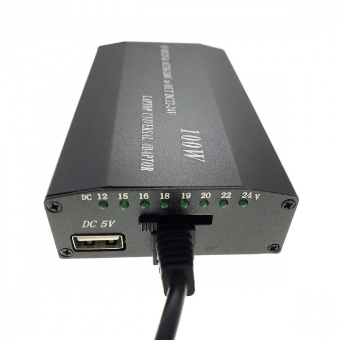 Incarcator universal la retea si auto, 100W 12-24V, cu port USB 5V 1A si 8 conectori [2]