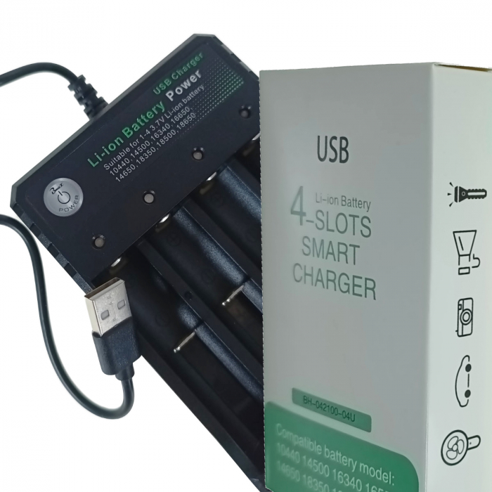 Incarcator USB inteligent pentru 4 acumulatori litiu, 4.2V, 1000mA, 18650, negru [5]