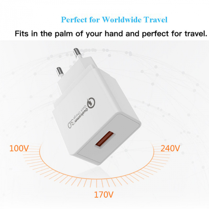 Incarcator USB la priza Euro, 18W, Quick Charge 3.0, 100 - 240V, 3A, alb [4]