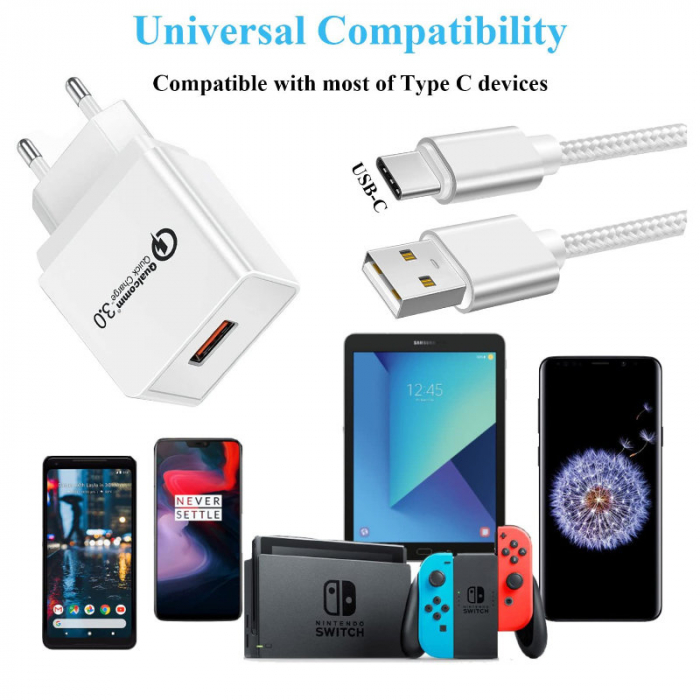 Incarcator USB la priza Euro, 18W, Quick Charge 3.0, 100 - 240V, 3A, alb [7]