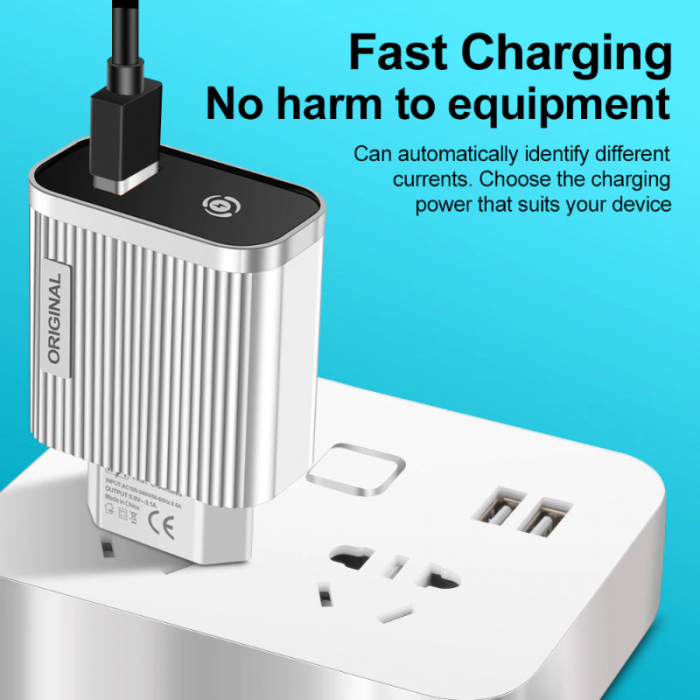 Incarcator USB la priza Euro, cu indicator Led, Quick Charge 3.0, 100 - 240V, 3.1A, alb cu negru [6]