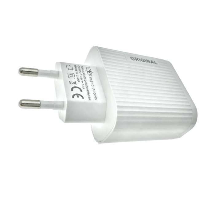 Incarcator USB la priza Euro, cu indicator Led, Quick Charge 3.0, 100 - 240V, 3.1A, alb cu negru [2]