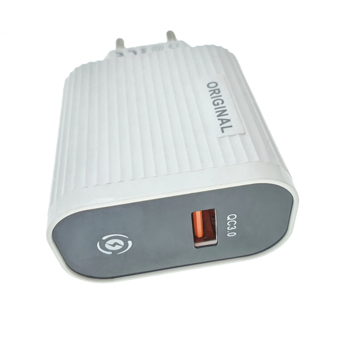 Incarcator USB la priza Euro, cu indicator Led, Quick Charge 3.0, 100 - 240V, 3.1A, alb cu negru [3]