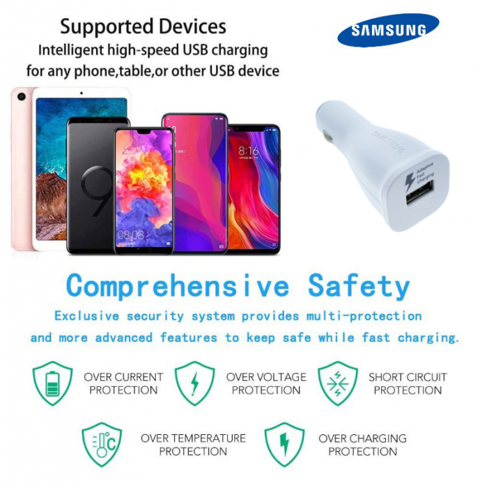 Incarcator USB pentru auto, Samsung EP-LN915U, Adaptive Fast Charging, DC 11-30V, 5V 2A sau 9V 1.67A, alb [8]
