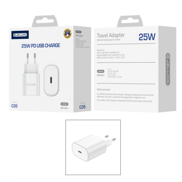 Incarcator USB Tip C la priza Euro, Jellico C35 10651, 25W, Fast Charging, 100 - 240V, 3A, alb [4]