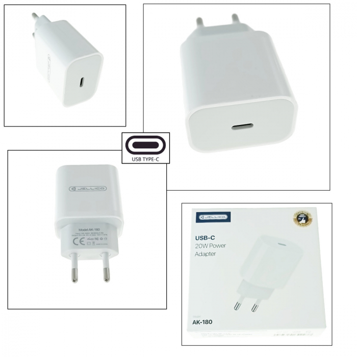 Incarcator USB Tip C la priza Euro, PD 20W, Jellico AK180 04227, Fast Charging, 100-240V, alb [4]