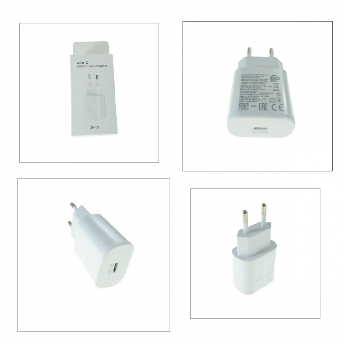Incarcator USB Tip C la priza Euro, PD 20W, Zk-03, Fast Charging, 100-240V, Alb [5]