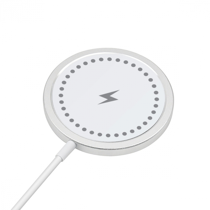 Incarcator wireless 15W, compatibil MagSafe, cu pad magnetic, cablu cu conector USB-C si lungime 1m, alb [5]