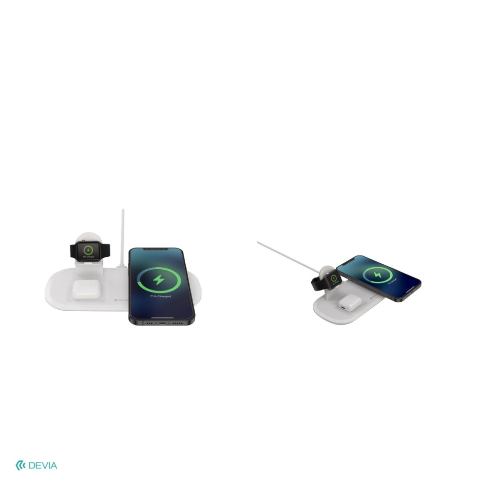 Incarcator wireless Devia 3in1, 15 W, 2A, Qi, pentru smartphones, smartwatches si casti wireless, dimensiuni 185 x 82 x 60mm, alb [5]