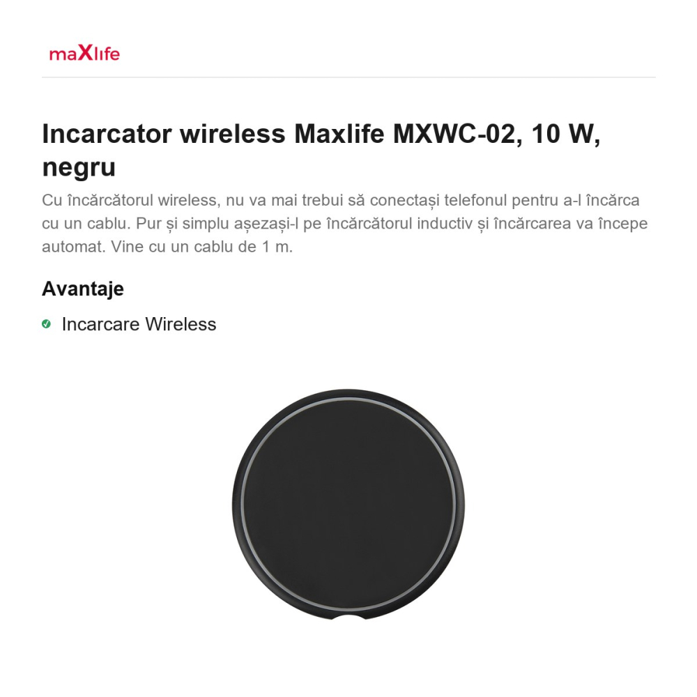 Incarcator wireless Maxlife MXWC-02, 10 W, negru [2]