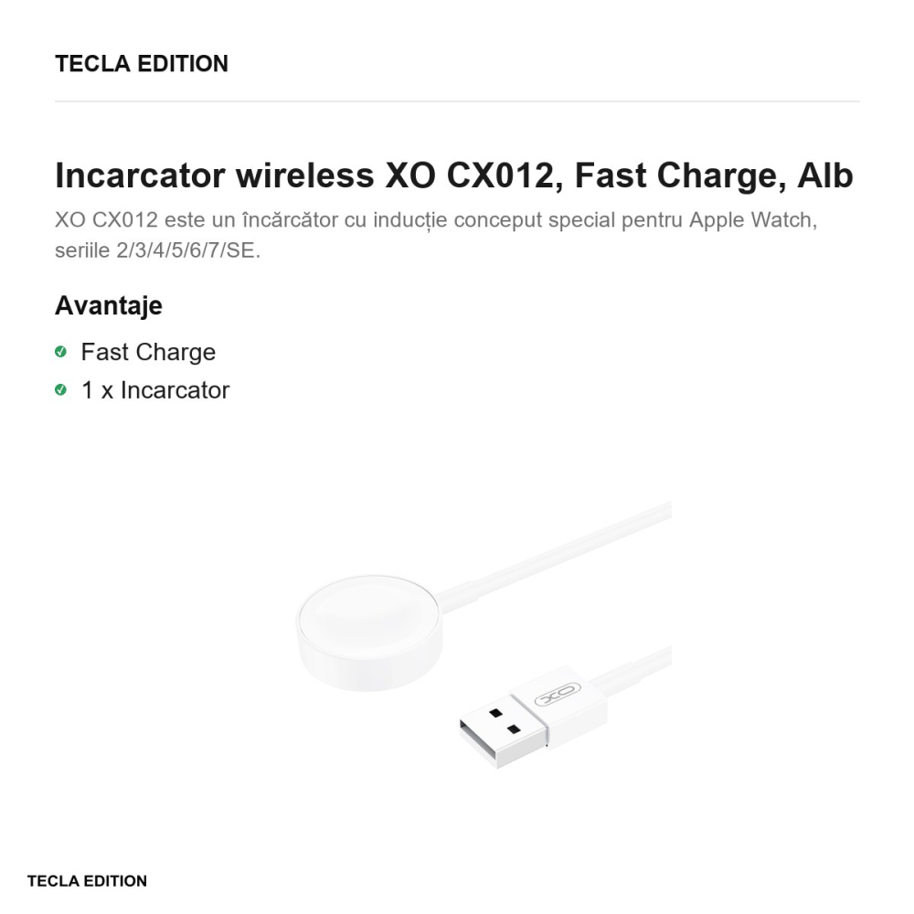 Incarcator wireless XO CX012, Fast Charge, Alb [2]