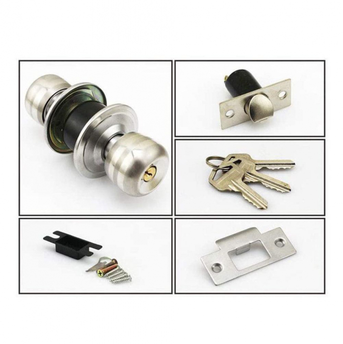 Incuietoare de usa cu manere rotunde, ZQ-5831, FAM-65852, 3 chei, sistem anti-blocare, din otel, set complet, nichelat [2]