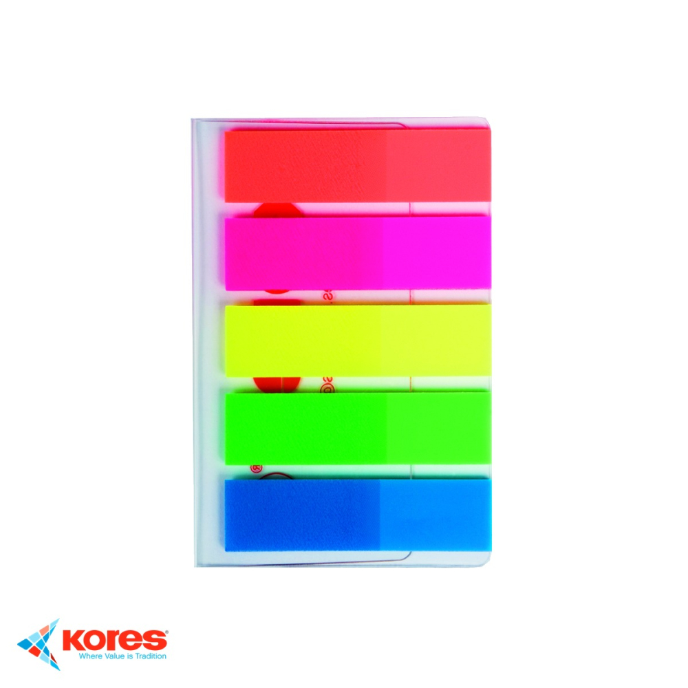 Index adeziv din plastic Kores, 12x45 mm, 5 culori, repozitionabil, pentru documente si notite [4]