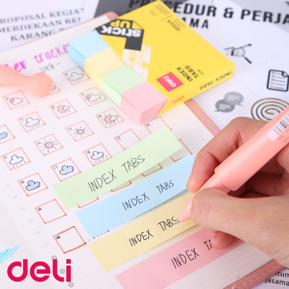 Index adeziv hartie Deli, 4 culori pastel, 19x76mm, 100 file/culoare, pentru organizare rapida documente [5]
