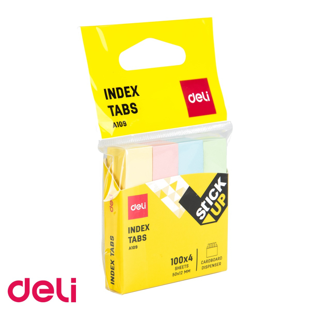Index adeziv hartie Deli, 4 culori pastelate, 12x50mm, 100 file/culoare, pentru organizare rapida documente [4]