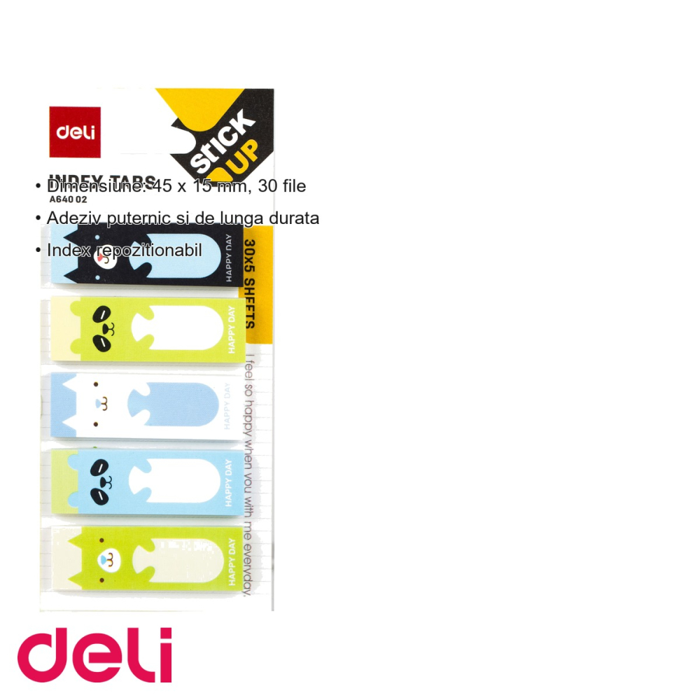 Index adeziv hartie Deli, modele animale si buline, 45x15mm, 30 file, repozitionabil [3]