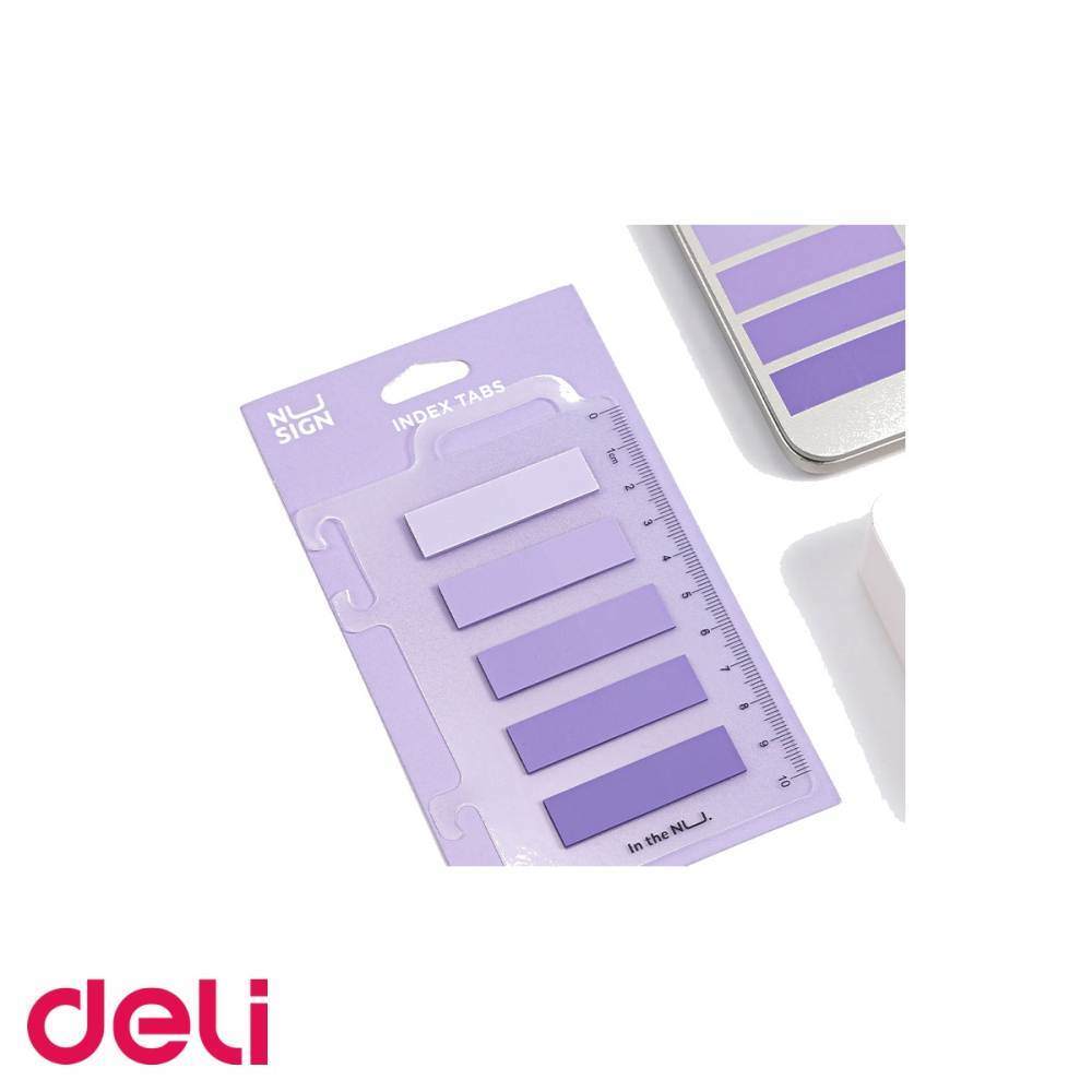 Index adeziv plastic Deli Nusign, 5 nuante de galben cu rigla transparenta, pentru subliniere si indexare documente [4]