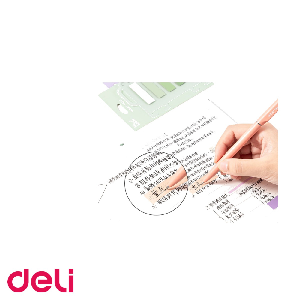 Index adeziv plastic Deli Nusign, 5 nuante de roz cu rigla transparenta, pentru subliniere si indexare rapida [5]