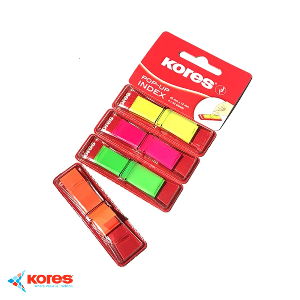 Index adeziv plastic Kores, 12x45 mm, 4 culori, 40 file/culoare, pentru organizarea documentelor [4]