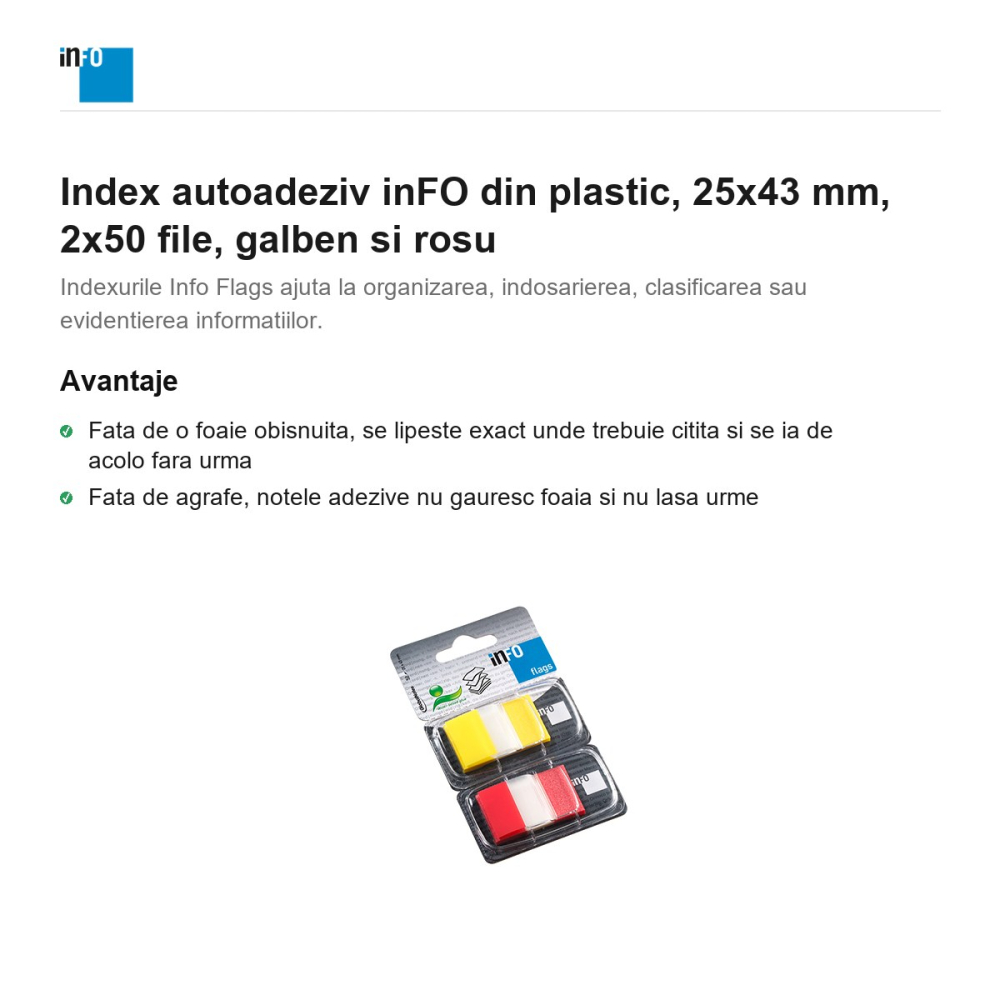 Index autoadeziv inFO din plastic, 25x43 mm, 2x50 file, galben si rosu [2]