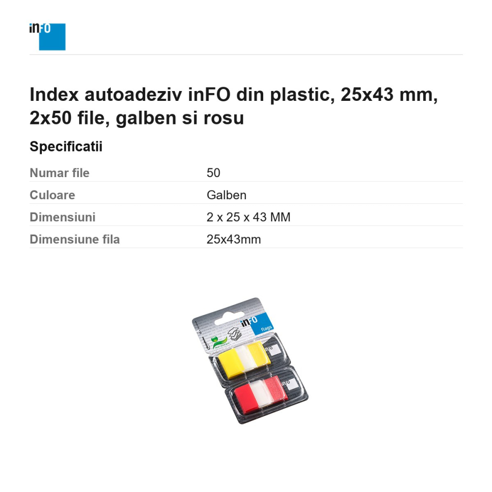Index autoadeziv inFO din plastic, 25x43 mm, 2x50 file, galben si rosu [3]