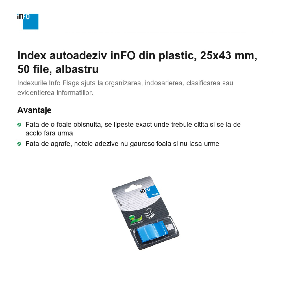 Index autoadeziv inFO din plastic, 25x43 mm, 50 file, albastru [2]