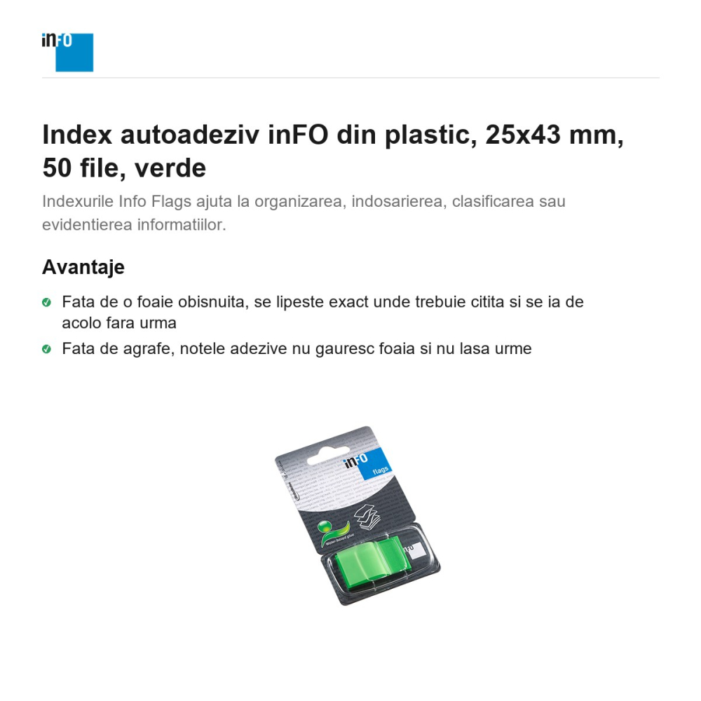 Index autoadeziv inFO din plastic, 25x43 mm, 50 file, verde [2]