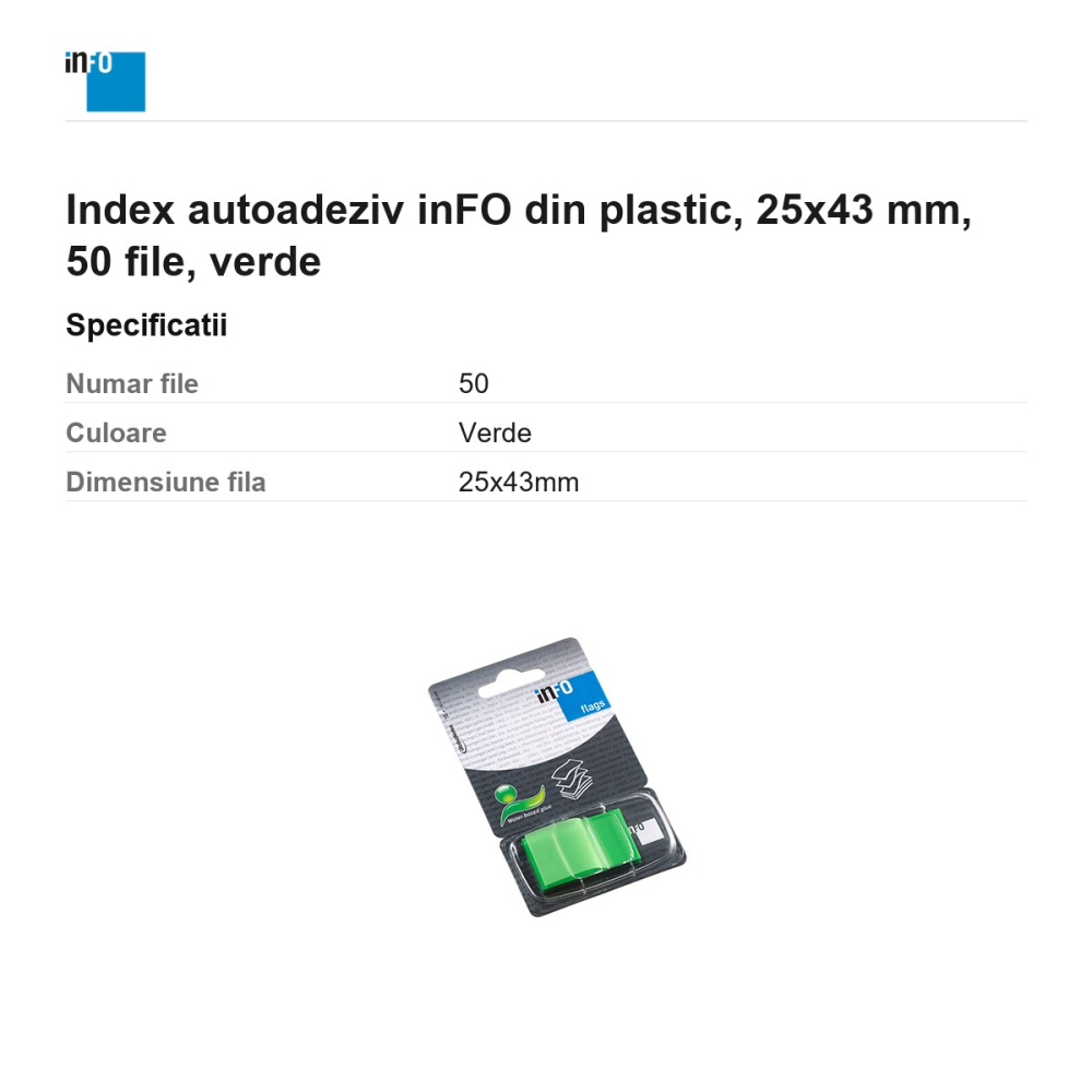 Index autoadeziv inFO din plastic, 25x43 mm, 50 file, verde [3]