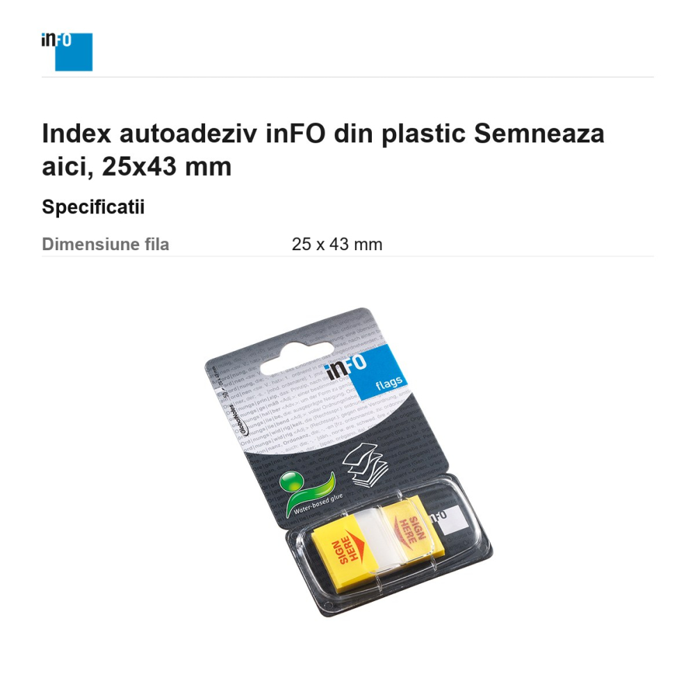 Index autoadeziv inFO din plastic Semneaza aici, 25x43 mm [3]