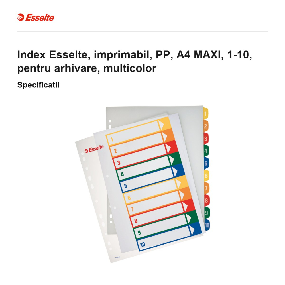 Index Esselte, imprimabil, PP, A4 MAXI, 1-10, pentru arhivare, multicolor [3]