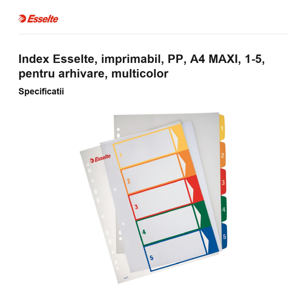 Index Esselte, imprimabil, PP, A4 MAXI, 1-5, pentru arhivare, multicolor [3]