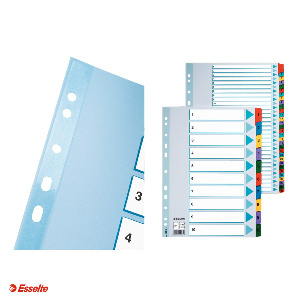 Index Esselte Mylar, carton cu taste laminate, A4, 1-10, pentru arhivare, multicolor [4]