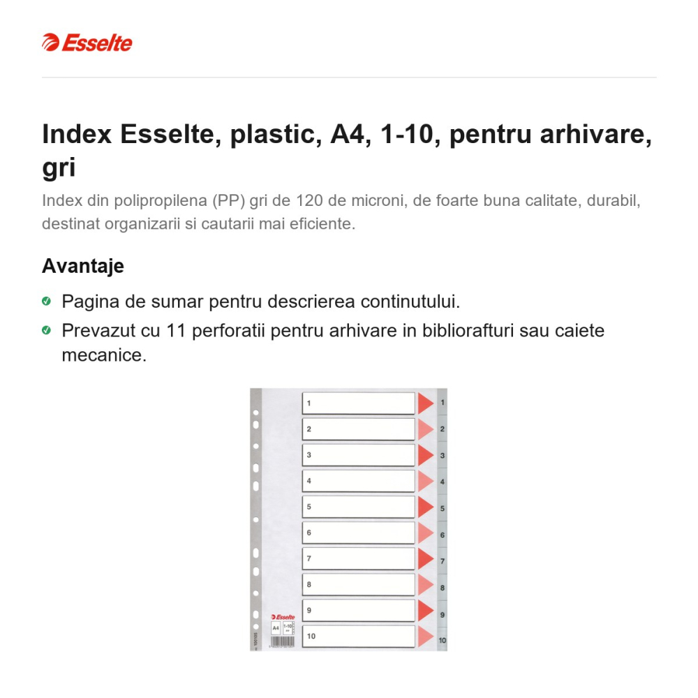 Index Esselte, plastic, A4, 1-10, pentru arhivare, gri [2]